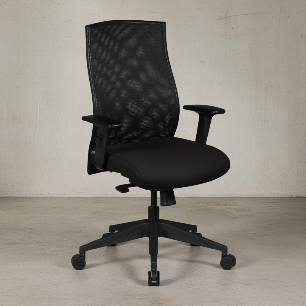 BÜROSTUHL Schwarz Netz mit 3-Punkt-Synchronmechanik, Nylonfuß und Teppichrollen PARMA - Schwarz, Textil (65/113/65cm) - KADIMA DESIGN