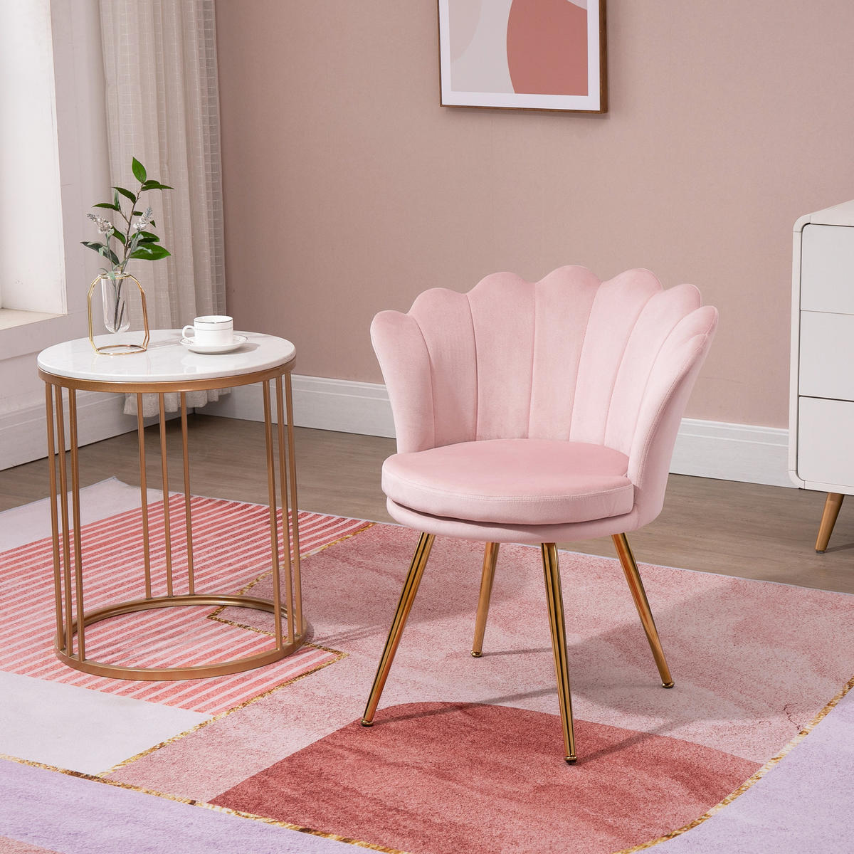 ARMLEHNSTUHL DE-13188 Muschelform & goldene Metallfüße Rosé - Pink, Metall (64/77/67cm) - ComfortXL