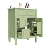 WASCHBECKENUNTERSCHRANK aus MDF und Keramik 61x47x86 cm Grün mit Stauraum, Soft-Close-Tür und Keramikbecken - Grün, Keramik (61/86/47cm) - Modfu