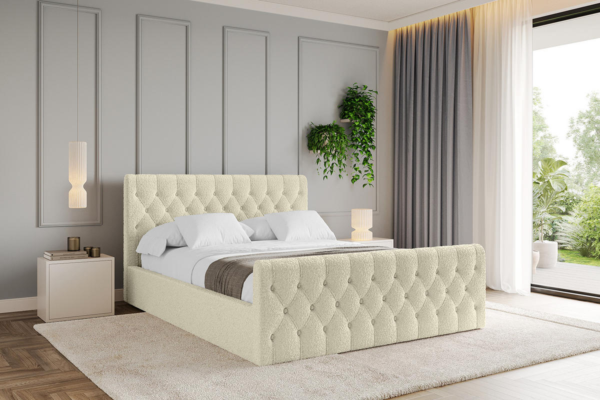 POLSTERBETT mit Bettkasten, Fußteil und Lattenrost, Boxbett mit Matratze H3/H4 - RENO-Z 160x200 Beige - Taupe, Holzwerkstoff/Textil (160/200cm) - ALTDECOR