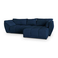 ECKSOFA ORENTI R-S Blau Velours-Stoff mit Schlaffunktion - Blau, Holz (287/182cm) - MASSENO