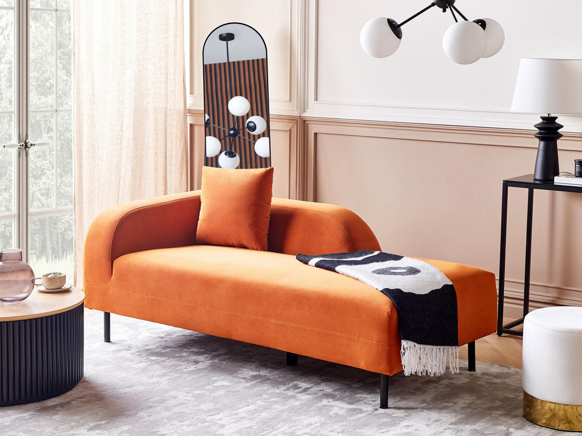 CHAISELONGUE Samtstoff orange linksseitig Le Crau - Orange, Textil (170/65/84cm) - Beliani