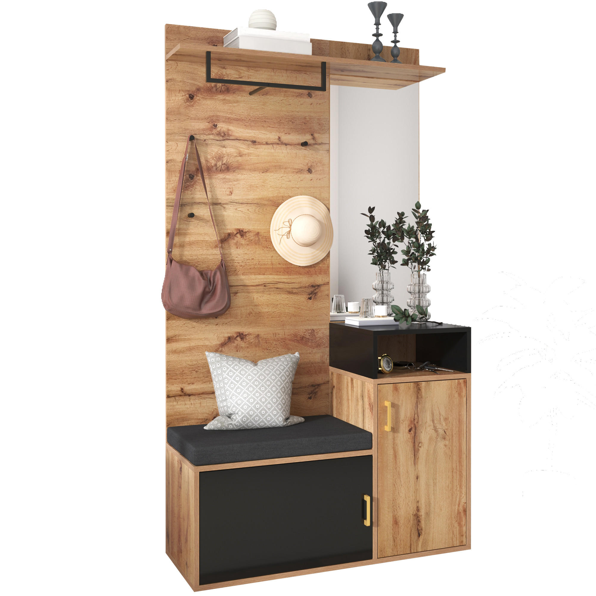 Chicfurn Garderobe Natur, Schwarz 105x190.5x40 cm