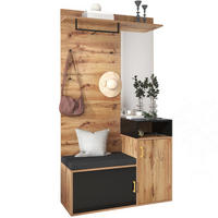 SCHUHSCHRANK aus MDF & Spanplatte 104x38.5x190cm in Schwarz mit Spiegel - Schwarz, Holzwerkstoff (104/190/38.5cm) - Modfu