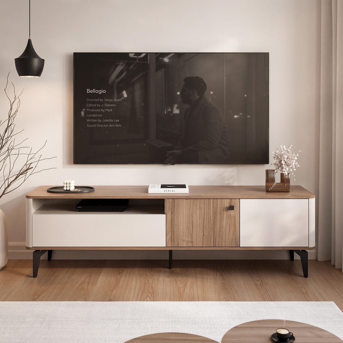 TV-LOWBOARD BELLAGIO stehend, 180 cm Kaschmir/Nussbaum - Kaschmir/Schwarz, Holzwerkstoff/Metall (180/51/40cm) - Idohome