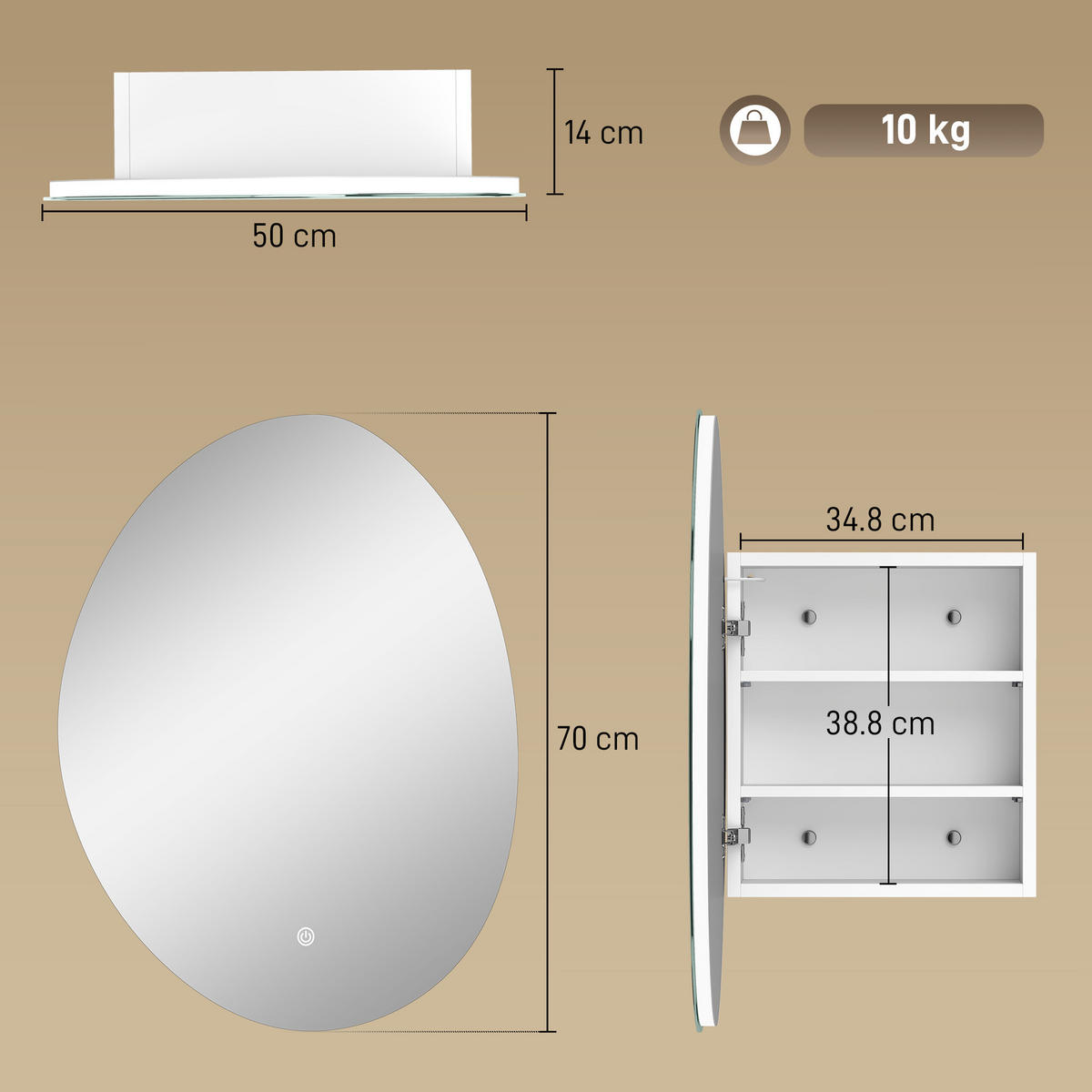 SPIEGELSCHRANK LED-Spiegelschrank, beschlagfrei, 3-farbige,50x14x70cm, Weiß - Weiß, Glas (50/70/14cm) - Vallsero