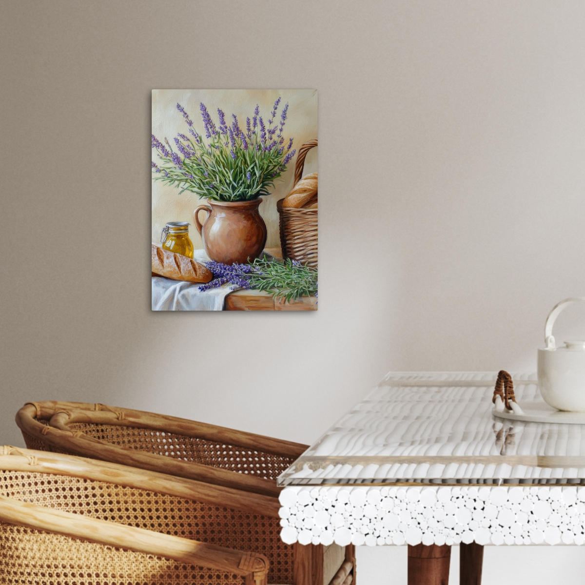 LEINWANDBILD Lavendel - Brot - Stilleben 30x40 cm - Flieder, Textil (30/40cm) - MuchoWow