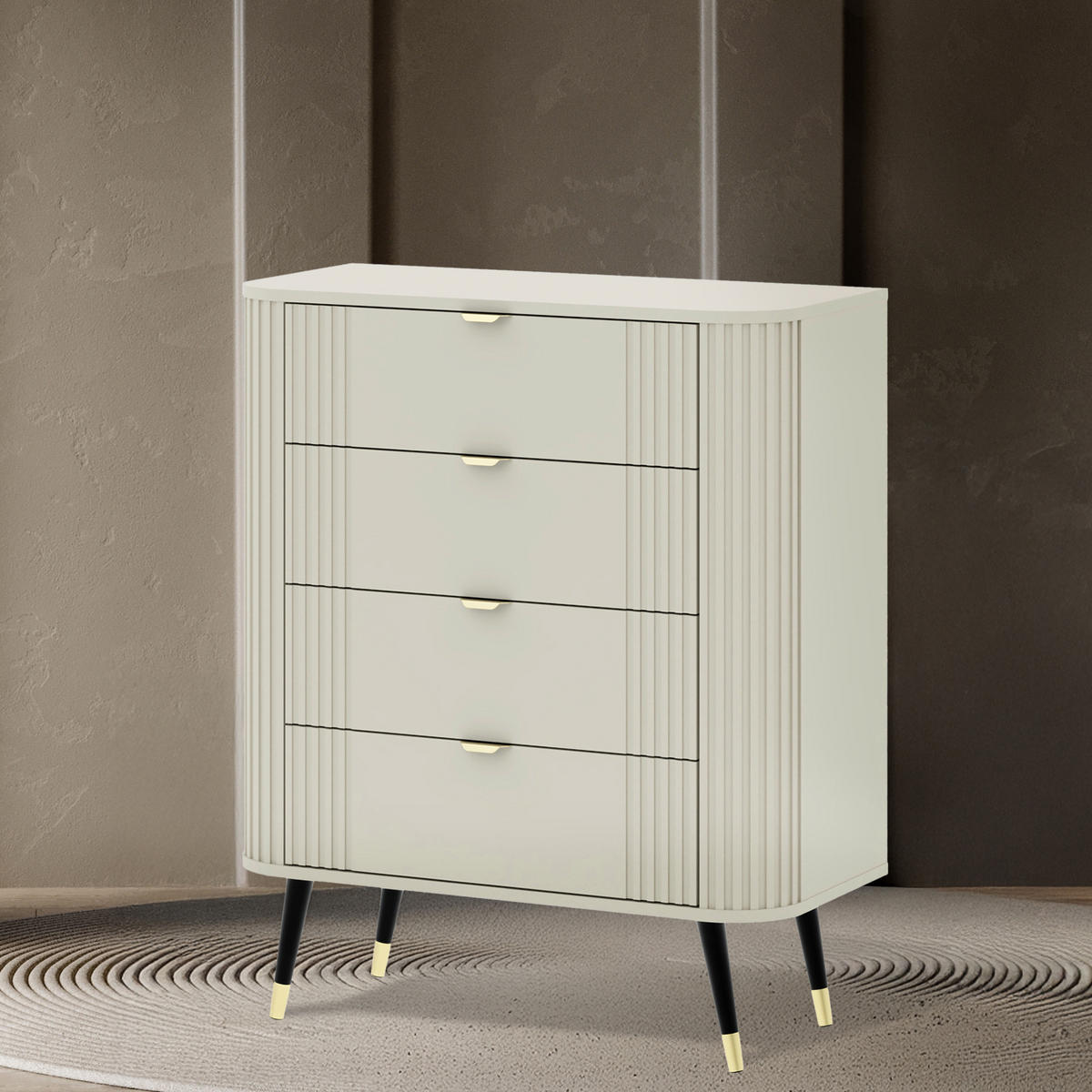 KOMMODE PURA, Cremefarbig - Creme/Schwarz, Holzwerkstoff/Metall (78/98/40cm) - KONSIMO®