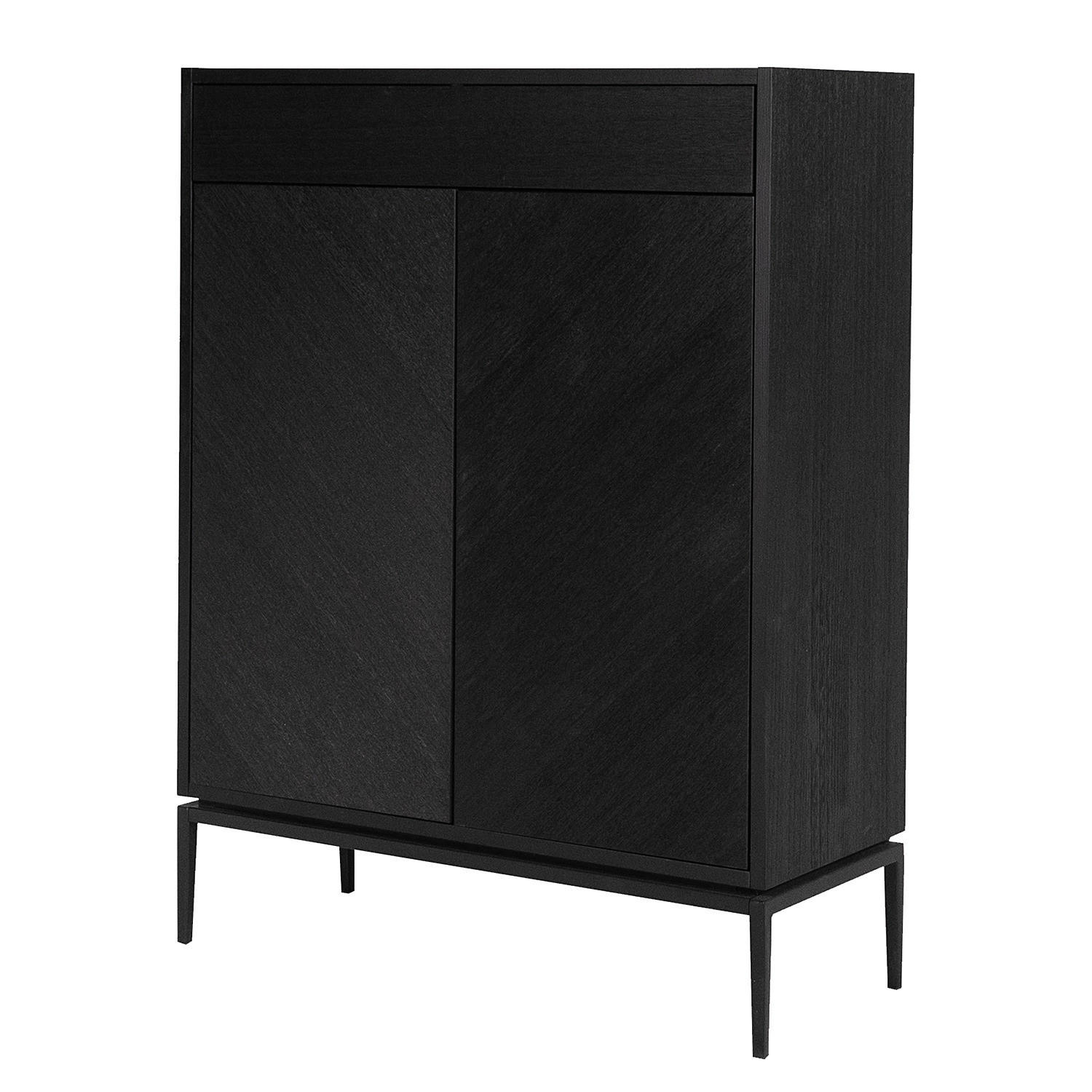 SCHUHKOMMODE - Echtholzfurnier / Eisen - Schwarz, Holzwerkstoff (85/112/36cm) - home24