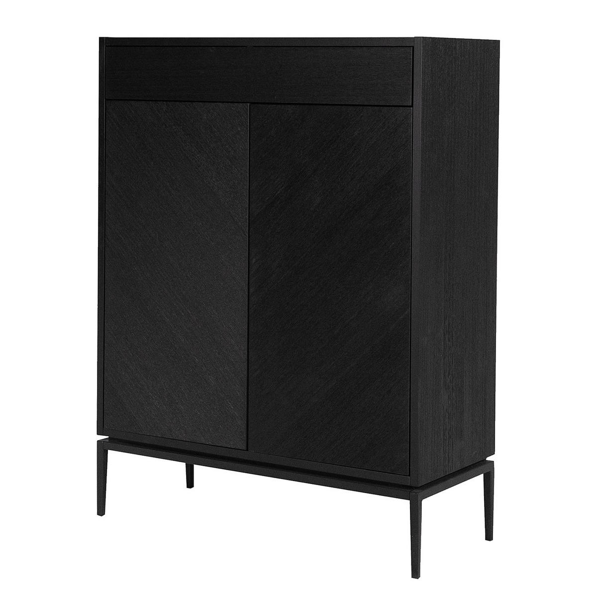 SCHUHKOMMODE - Echtholzfurnier / Eisen - Schwarz, Holzwerkstoff (85/112/36cm) - home24