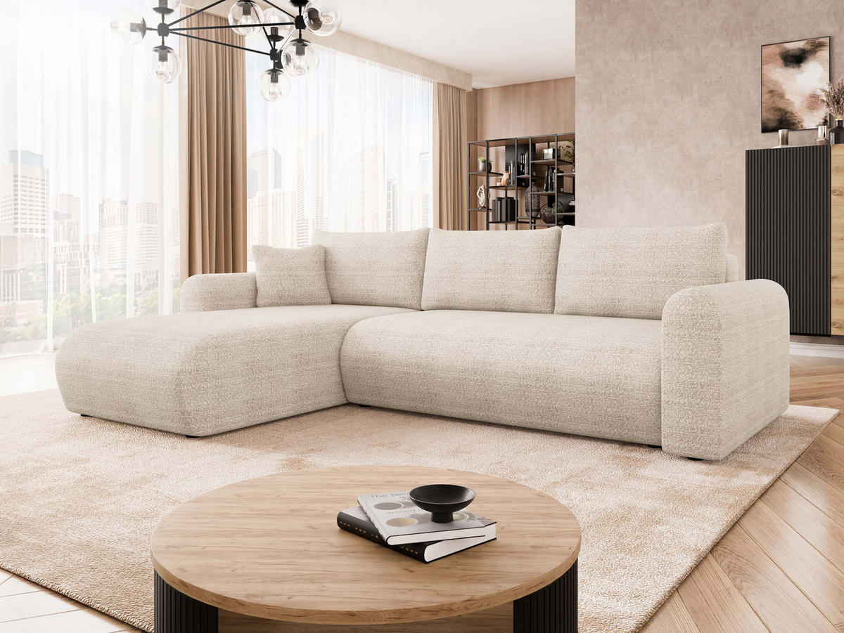 ECKSOFA Eliwo - Creme/Schwarz, Holz/Textil (252/158cm) - MIRJAN24