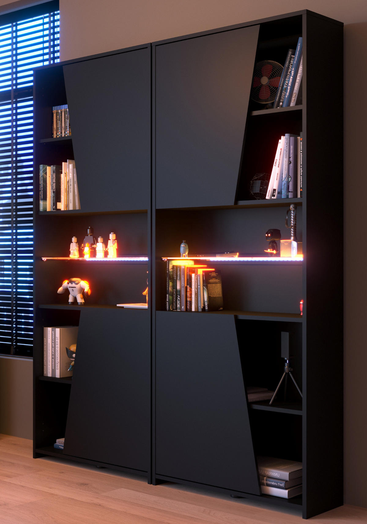 SCHREIBTISCHKOMBINATION schwarz, Eiche, Gamingtisch und Schrank inklusive LED-Beleuchtung - Eichefarben/Schwarz, Holzwerkstoff/Metall (62/286/180cm) - Parisot Meuble