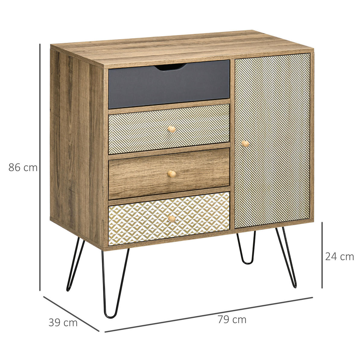 SIDEBOARD Braun, 4 Schubladen, 1 Tür, 79/39/86 cm - Braun, Holz (79/86/39cm) - PANGIVO