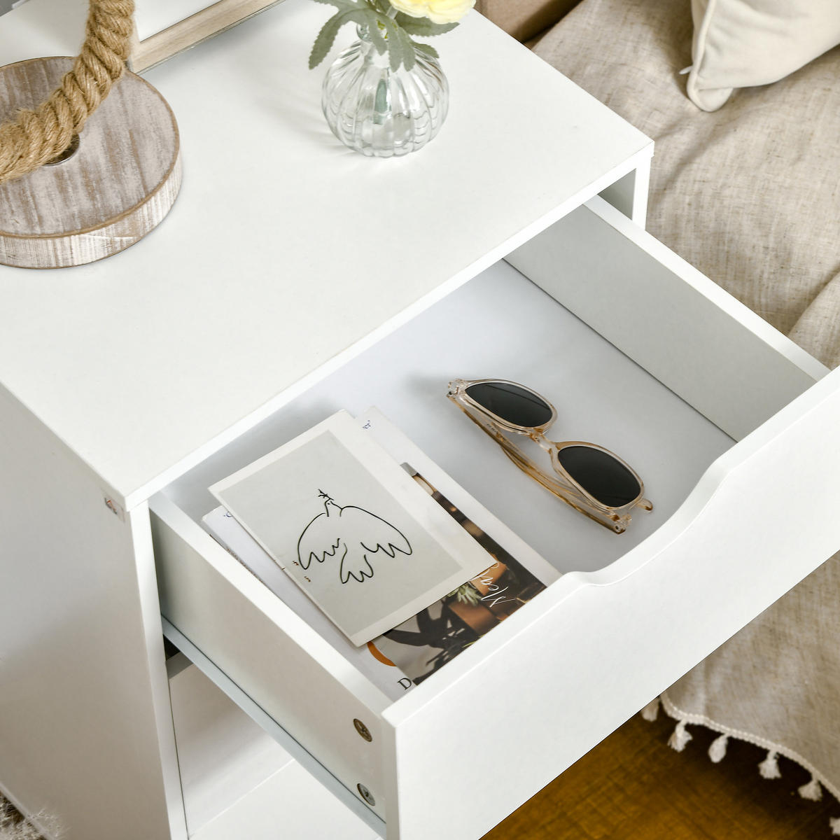 NACHTSCHRANK DE-12796 3 Schubladen, skandinavisch Weiß - Weiß, Holzwerkstoff (35/68.5/40cm) - ComfortXL