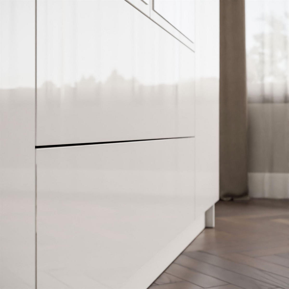 KLEIDERSCHRANK AURORA 4D2SZ mit Schubladen und Griffen - Weiß Hochglanz, Holzwerkstoff (200/213/57cm) - Lookway