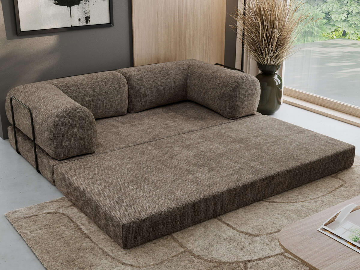 TROJMIESTNA POHOVKA ORSETTO - Hnedá Hrubo tkaná ženilka - hnedá/čierna, kov/textil (200/70/100cm) - MKS