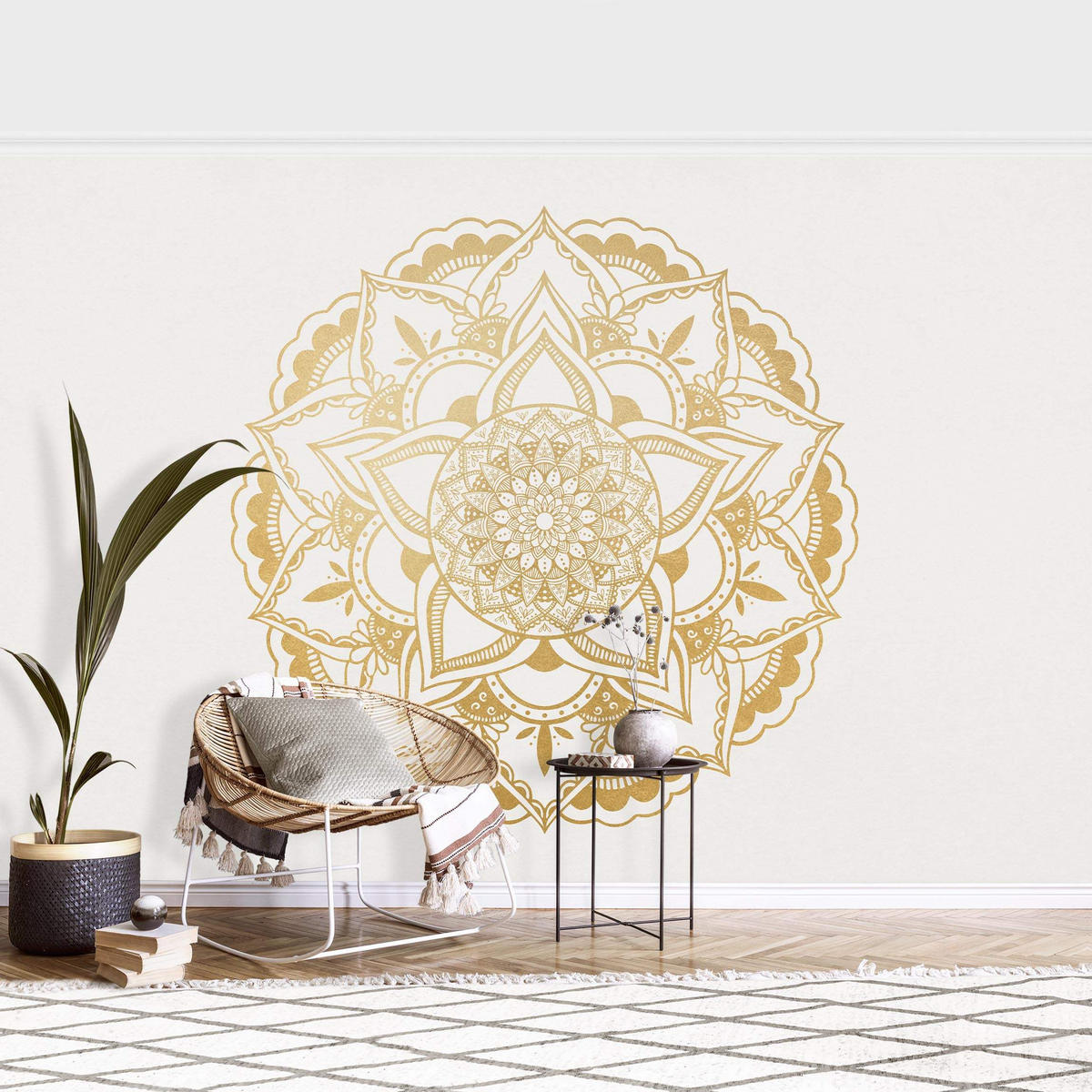 FOTOTAPETE Mandala Blume gold weiß 288/190 cm - Goldfarben, Papier (288/190cm) - Bilderwelten