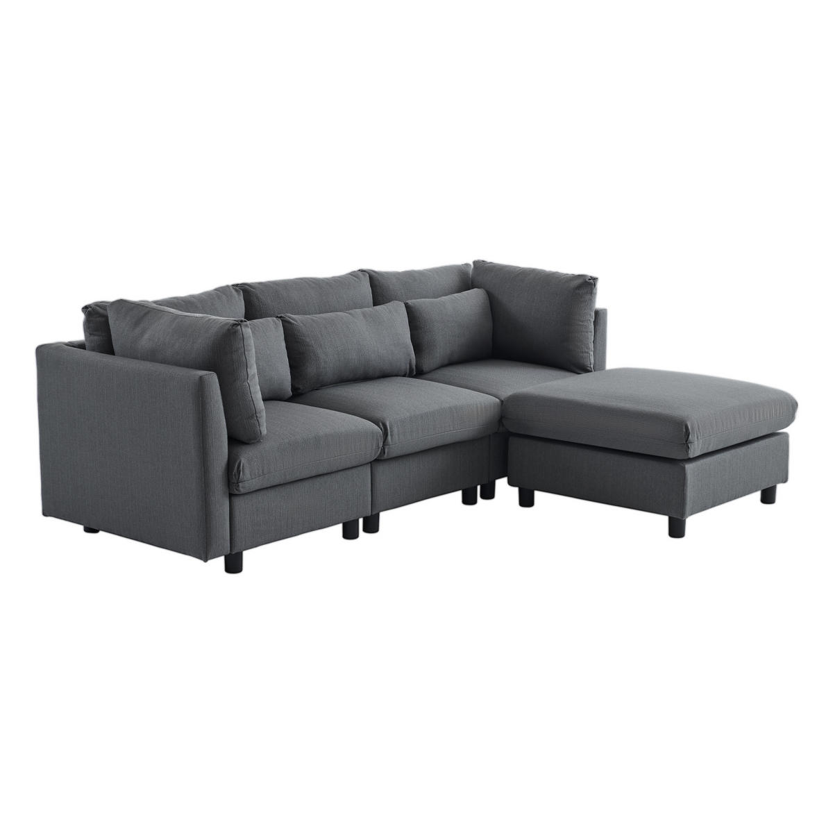 ECKSOFA Leinenstoff mit Fußhocker und Rücken Armlehnenkissen 220/83/81 cm Grau - Grau, Textil (81/83cm) - Redom