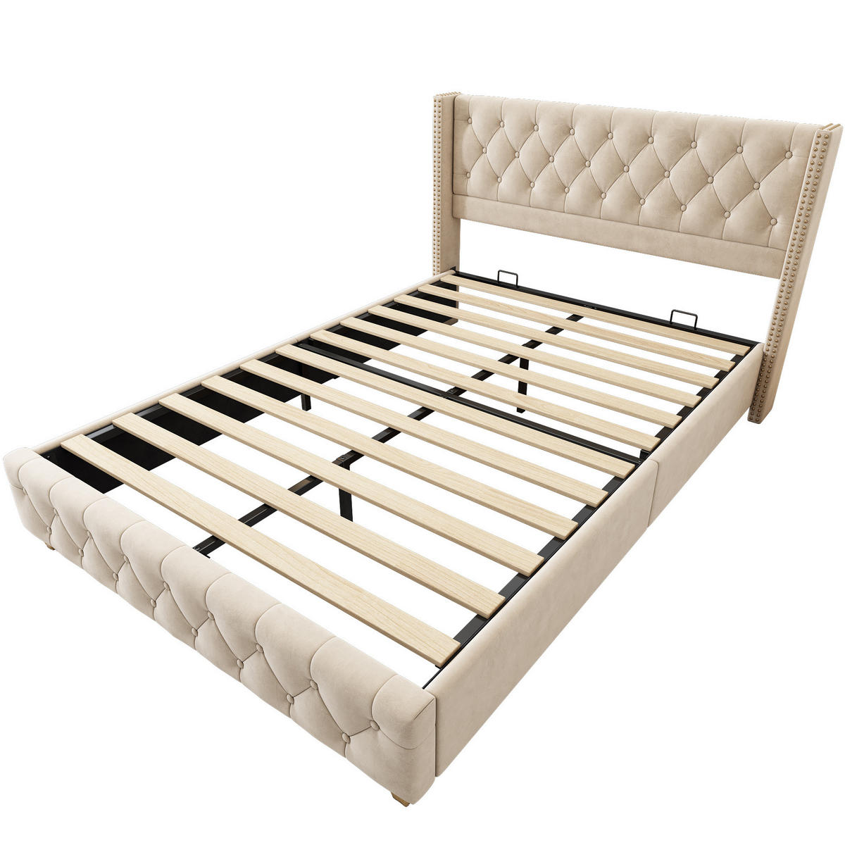 POLSTERBETT mit Lattenrost 160x200 cm Samt Hellbeige - Weiß, Metall (160/200cm) - Meubliv