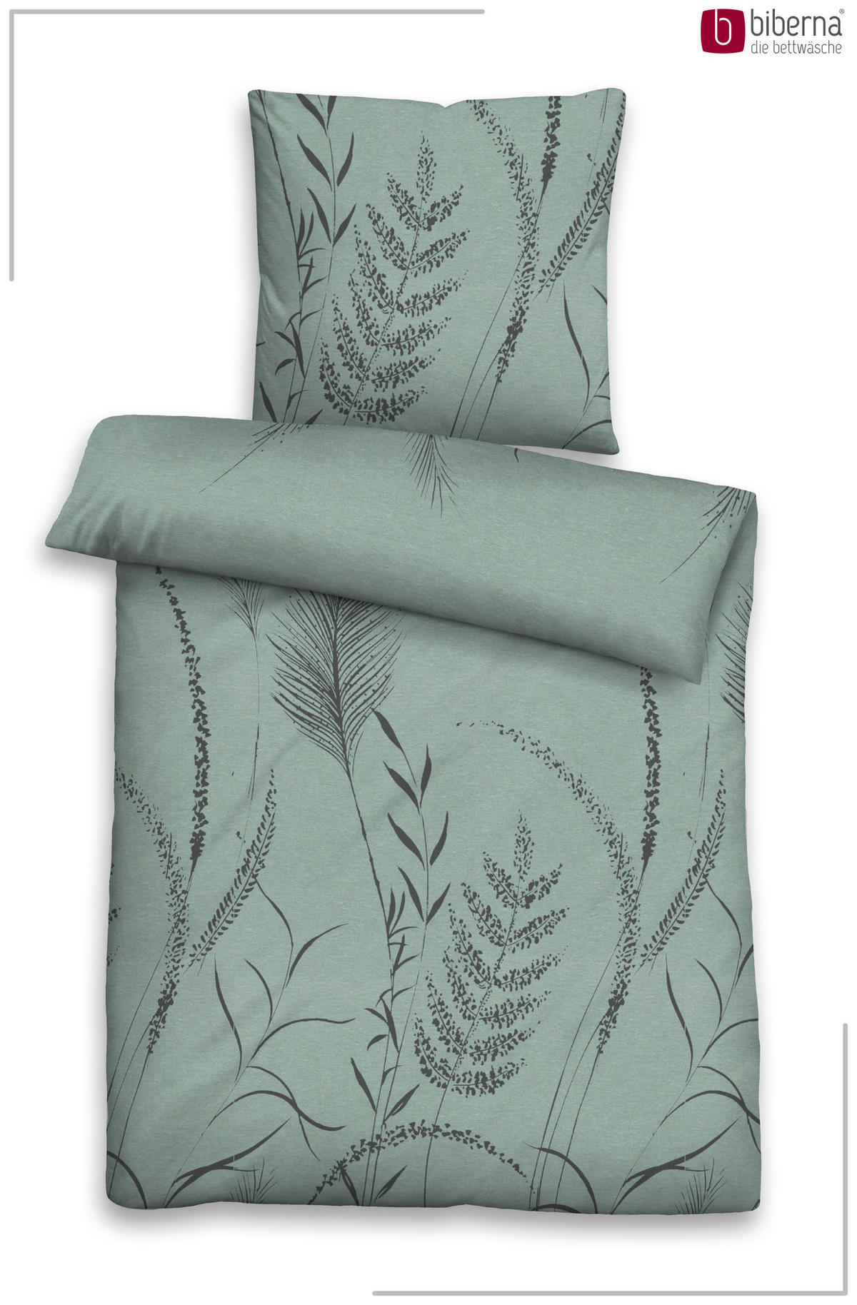 BETTWÄSCHE-GARNITUR Premium Melange Graeser fichte, 155x220 cm + 80x80 cm - Dunkelgrün, Textil (155/220cm) - biberna