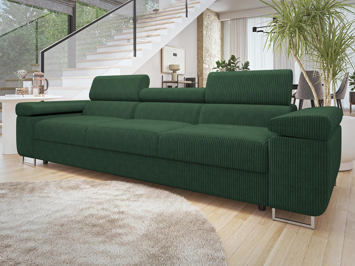 CANAPEA Torezio 3 Reiat - verde, material textil/lemn (263/90/102cm) - MIRJAN24