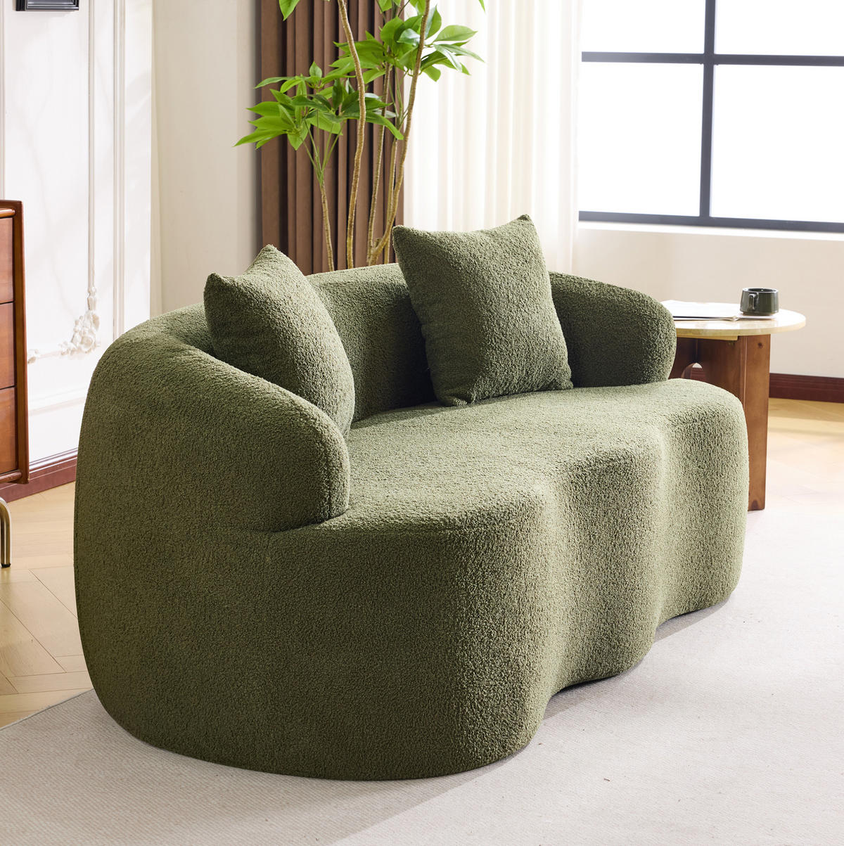 SOFA Zweisitzer geschwungen Green mit Kissen - Grün, Kunststoff (170/70/89cm) - Meubliv