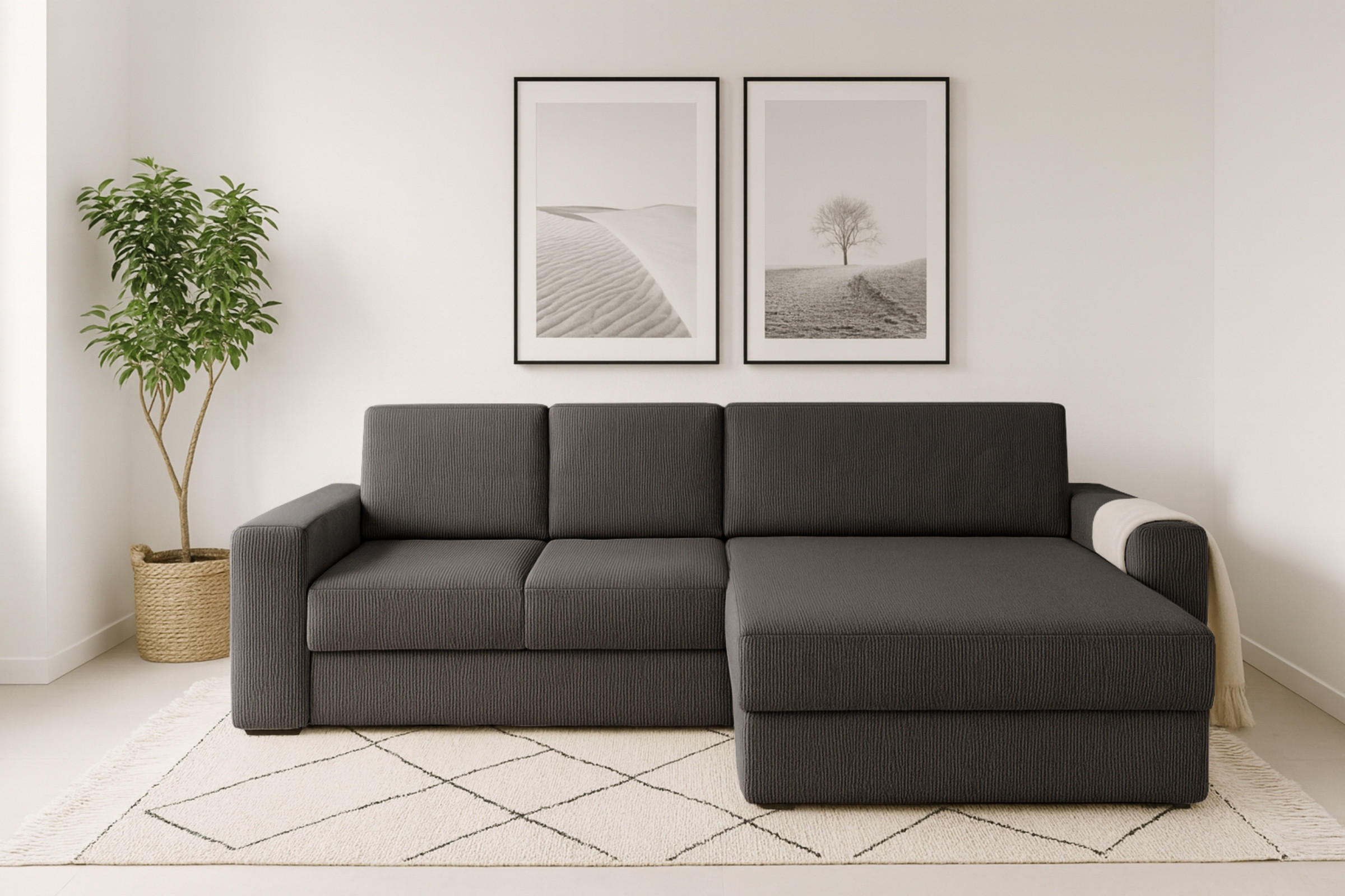 ECKSOFA TOCO XL 275/170 cm in Cord Anthrazit rechts - Anthrazit, Holz/Holzwerkstoff (275/170cm) - Deine Möbel 24
