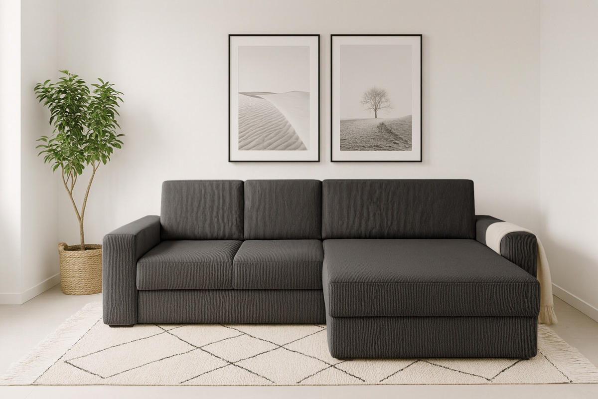 ECKSOFA TOCO XL 275/170 cm in Cord Anthrazit rechts - Anthrazit, Holz/Holzwerkstoff (275/170cm) - Deine Möbel 24