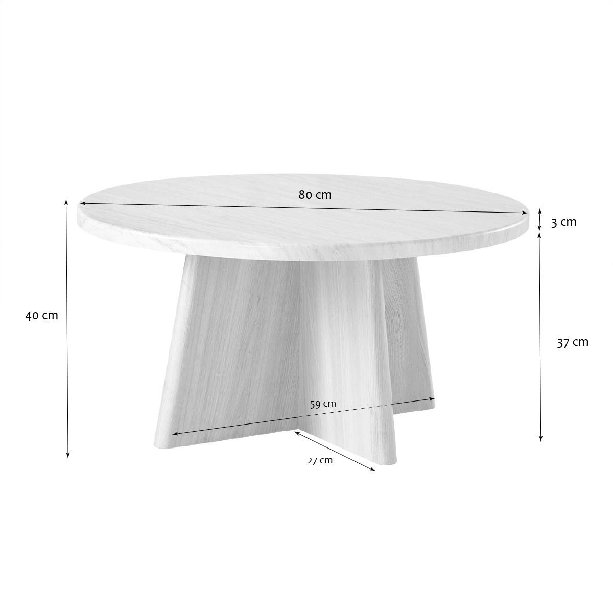 KULATÝ konferenční stolek s travertinovou úpravou a dubovou podnoží, průměr 80 cm - AGÁT - béžová, kompozitní dřevo (80/40/80cm) - Calicosy