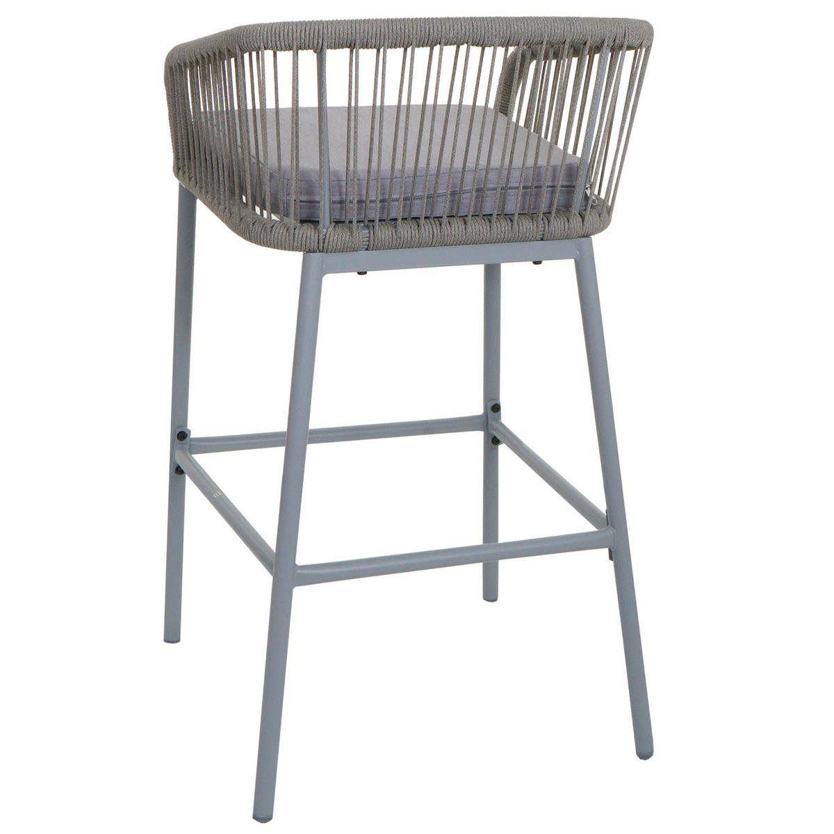 GARTENSTUHL 2er-Set HxBxT 92x51x53cm Sitzhöhe 76cm Seilgeflecht Metall Hellgrau Kissen Hellgrau - Hellgrau, Metall (51/92/53cm) - PROREGAL