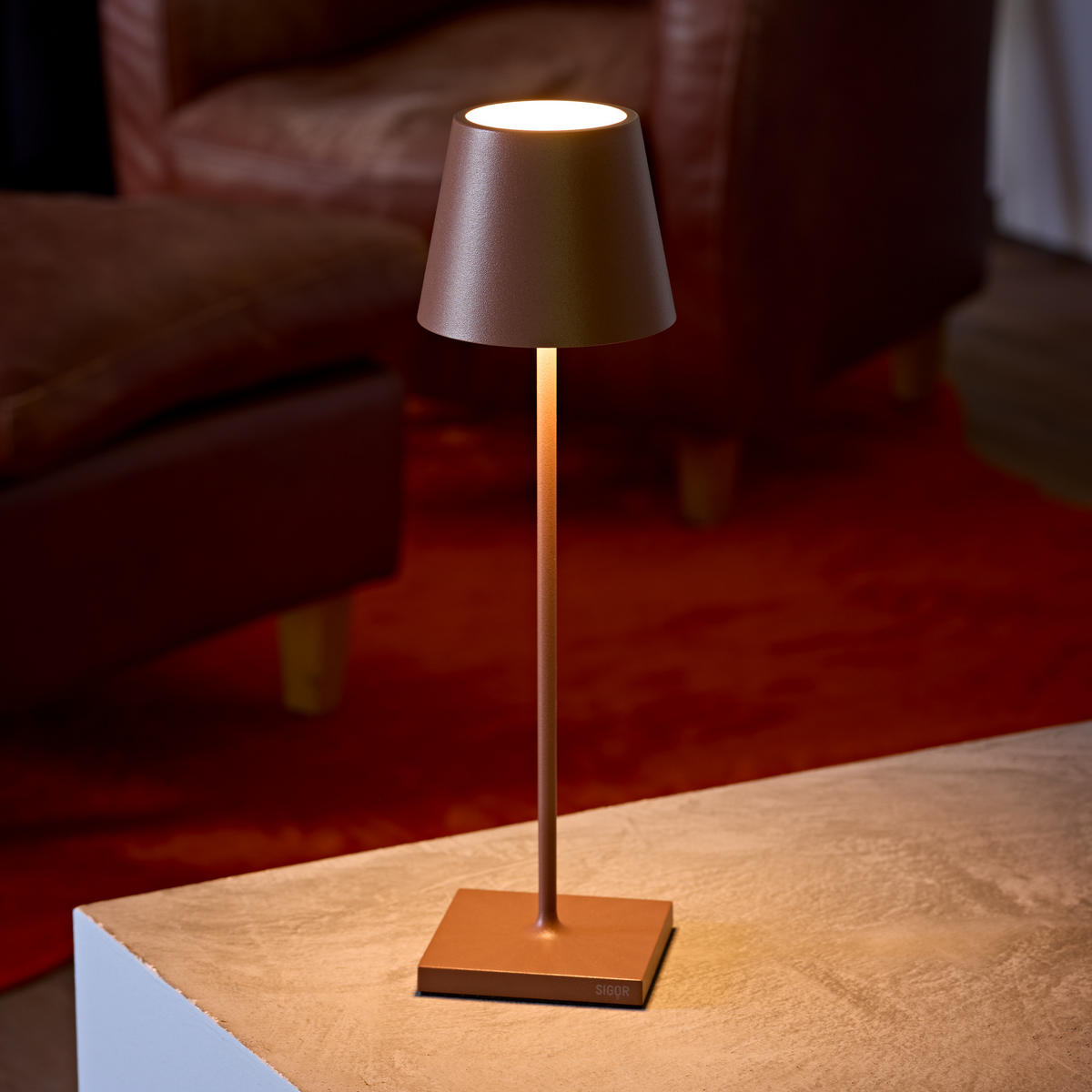 LED Akku-Tischlampe, Nuindie 3.0 6er-Set mit Ladestation, mokkabraun - Braun, Metall (38/10/38cm) - Sigor