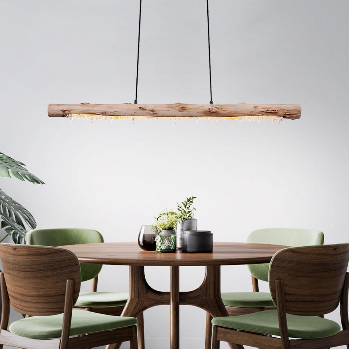 LED HÄNGELEUCHTE Holz Natur Schwarz - Schwarz, Holz (100/8/150cm) - Globo Lighting