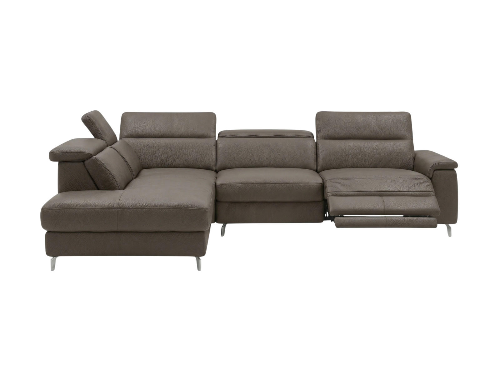 ECKSOFA Ambassador Echtleder mit 1 x Relaxfunktion Greige - Greige, Leder/Metall (224/272cm)