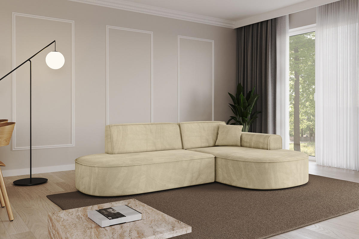 ECKSOFA Ottomane Rechts MARI-L1 - 243x171x79 cm Beige Velours - Beige/Schwarz, Holzwerkstoff/Kunststoff (171/243cm) - ALTDECOR