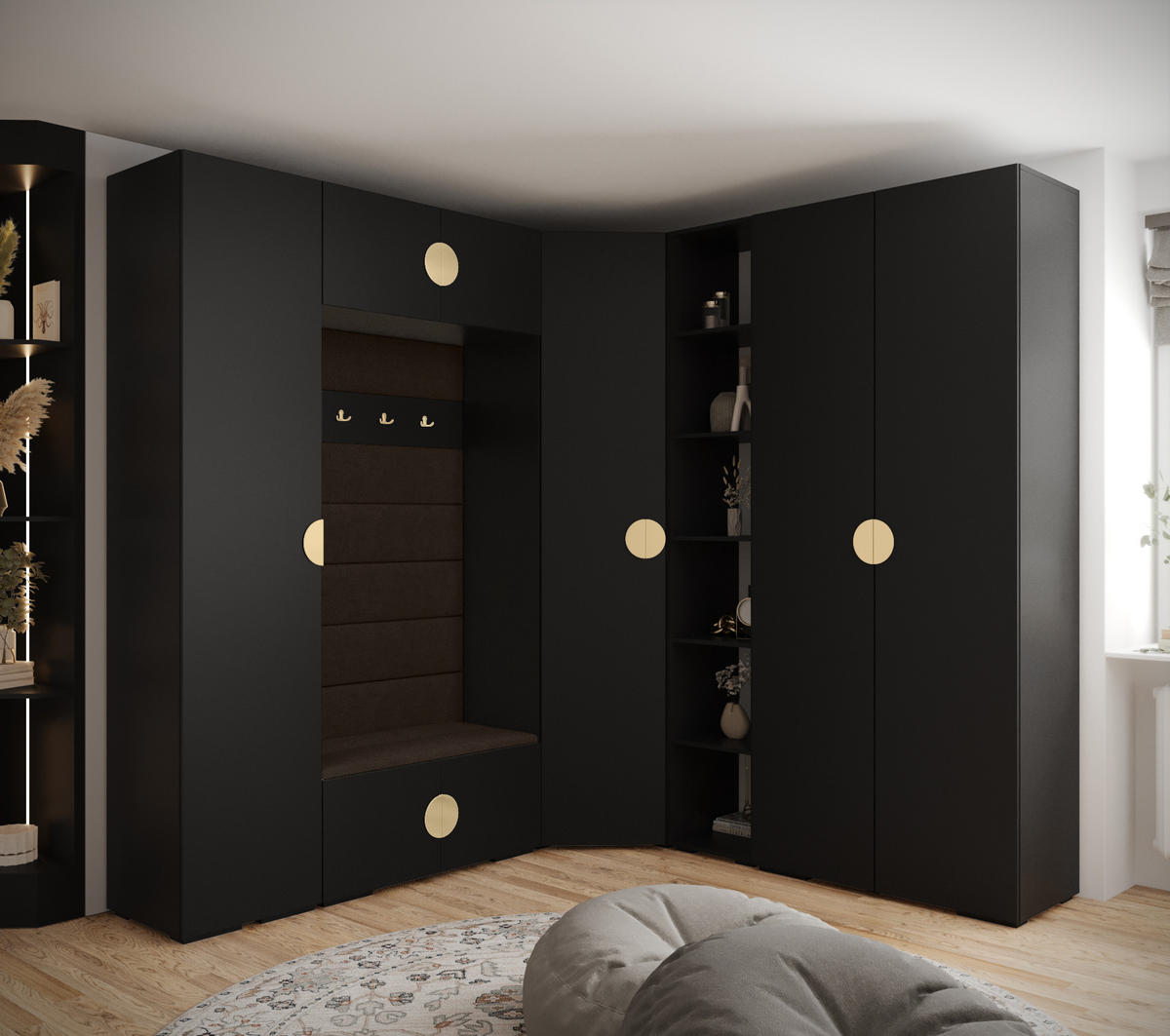 GARDEROBEN-SET 236,7/231,7/47 - Dunkelbraun/Goldfarben, Holz/Kunststoff (181.7/236.7/47cm) - Abiks Möbel