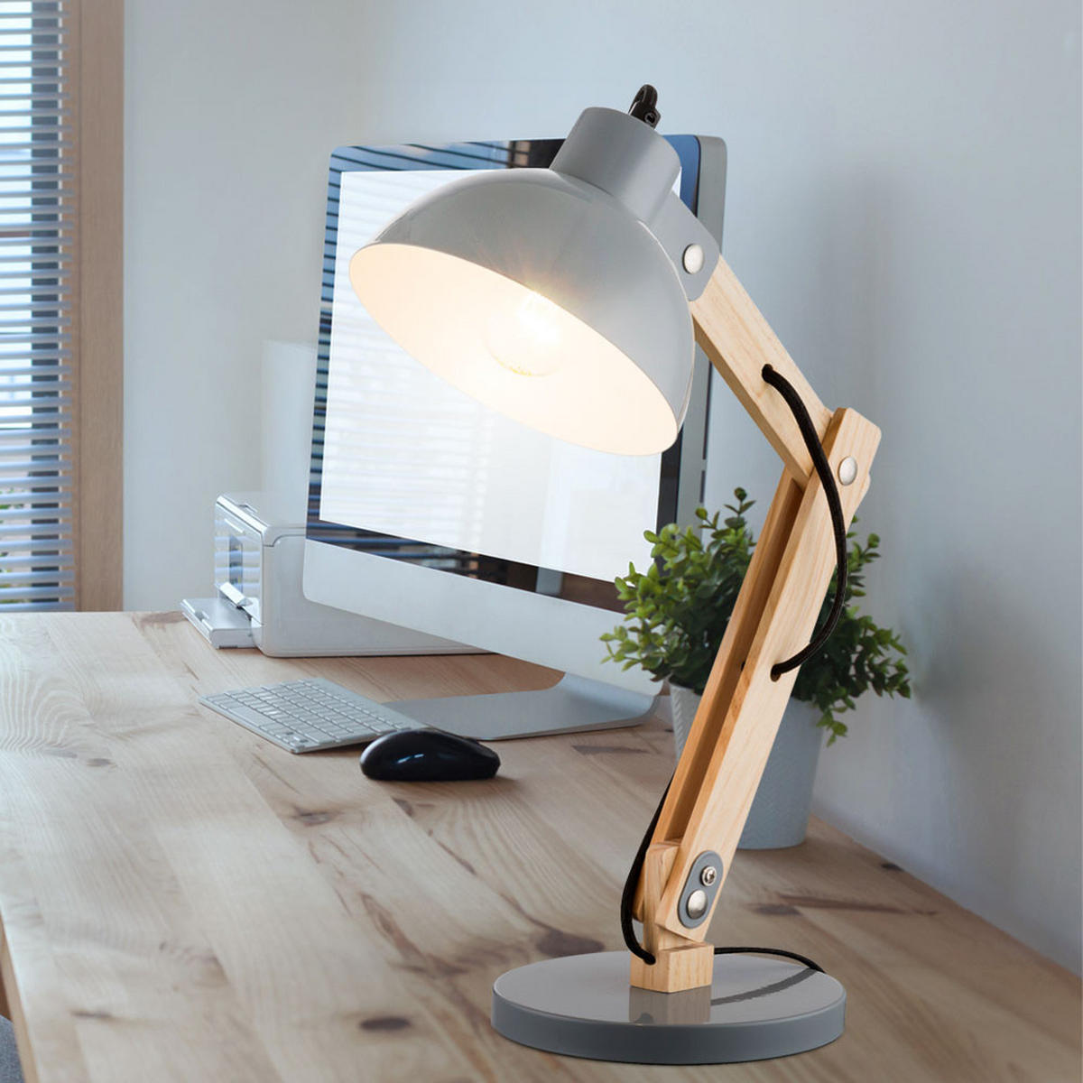 LED SCHREIBTISCHLEUCHTE Holzoptik Grau - Grau, Holz (32/16/45cm) - Globo Lighting
