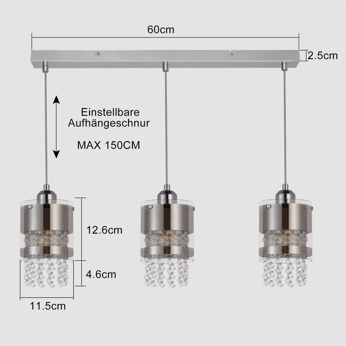 HÄNGELEUCHTE Hoch 3-flammig 63/17/19 cm - Schwarz, Glas (63/17/19cm) - Nettlife