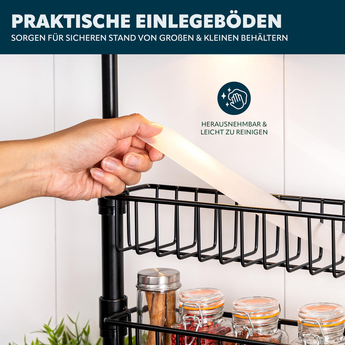TELESKOP-GEWÜRZREGAL, schwarz, Metall - Schwarz, Metall (55/80/8cm) - bremermann
