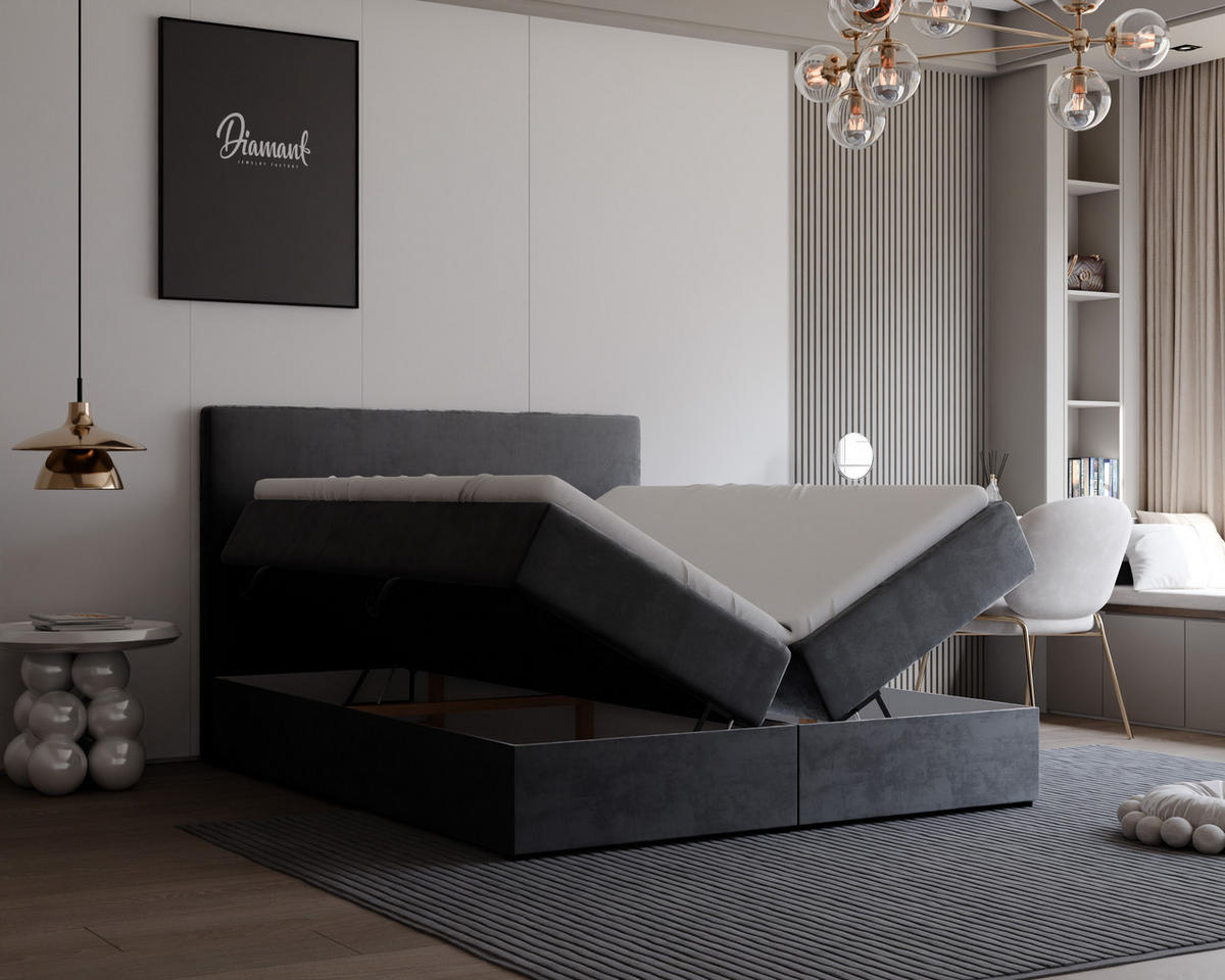 BOXBETT GIULIA 120/200 cm mit Matratze und Topper, Grau - Grau, Textil (120/200cm) - Idohome