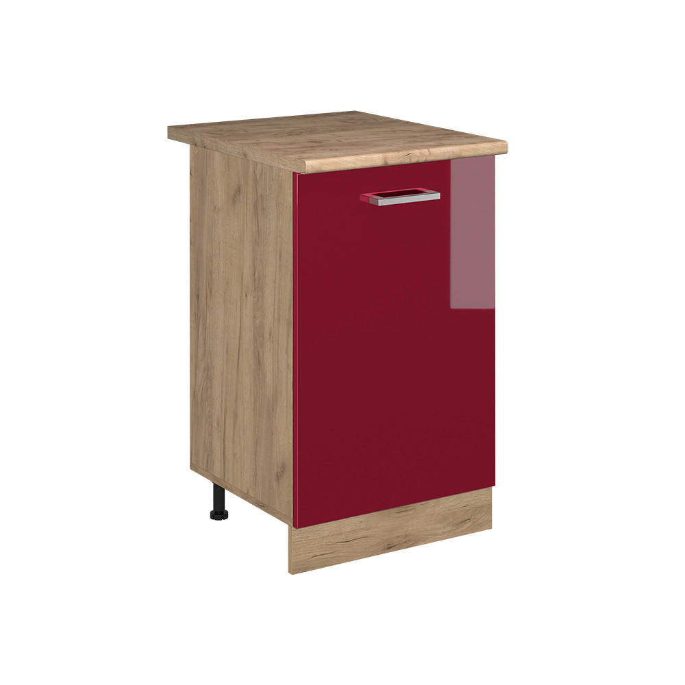 KÜCHENUNTERSCHRANK R-Line, Rot Hochglanz/Goldkraft Eiche, 50 cm Arbeitsplatte Goldkraft Eiche - Honigeiche/Rot, Holzwerkstoff (50/81.6/60cm) - Vicco