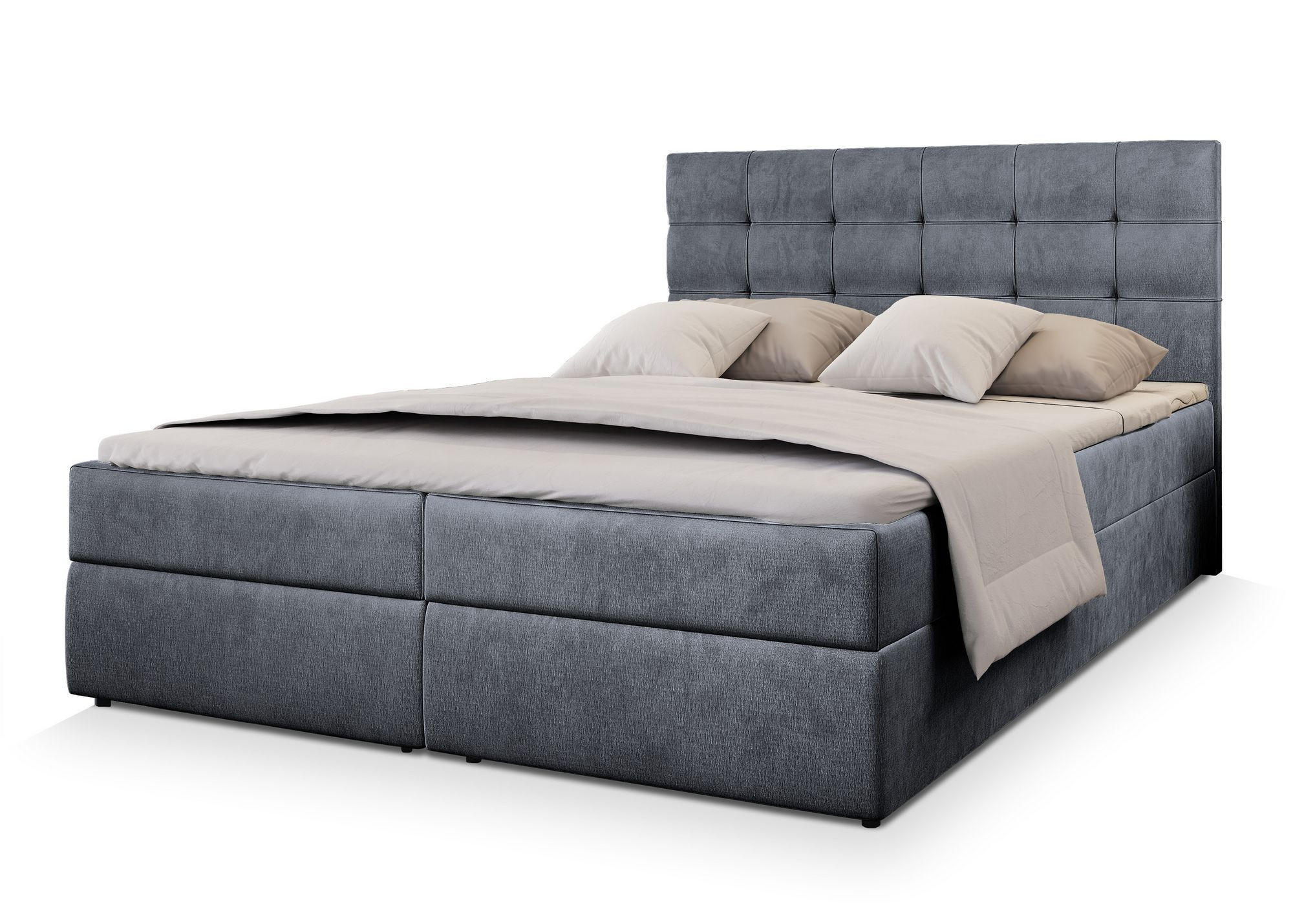 BOXBETT GLOS M 180x200 cm mit Matratze und Topper - Grau - Grau, Holz (180/200cm) - MASSENO