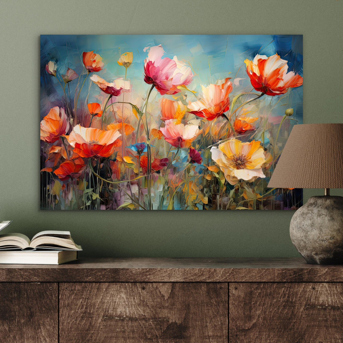 METALLBILD Blumen - Aquarell - Kunst - Botanisch - Natur 60x40 cm - Orange, Metall (60/40cm) - MuchoWow