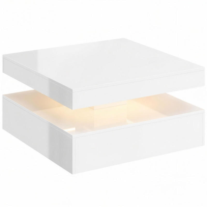 COUCHTISCH DE-37205 2-stufig mit LED und offener Ablage Weiß - Weiß, Holzwerkstoff (78/78/40cm) - ComfortXL