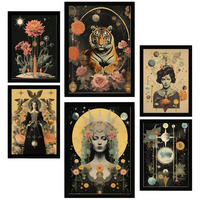 POSTER Set Mit 6 Mystischen Esoterischen Schwarzbeige A3 & A4 Schwarzer Rahmen - Schwarz, Papier (29/3cm) - Nacnic
