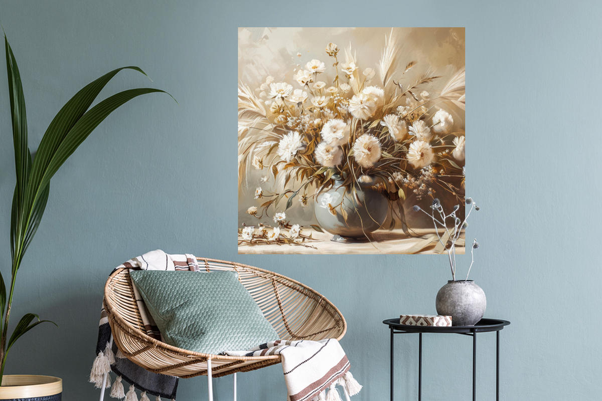 WANDTATTOO Blumen - Vase - Stilleben - Beige 50x50 cm - Creme, Kunststoff (50/50/0.1cm) - MuchoWow