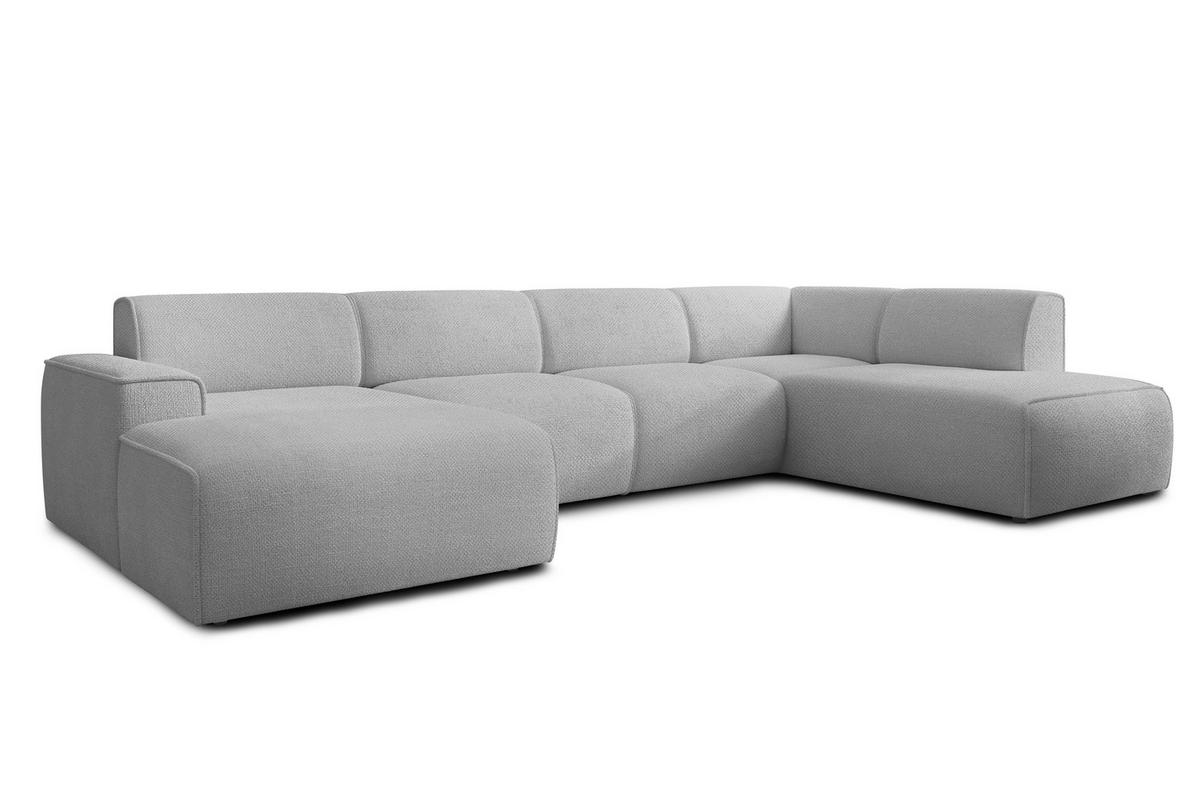 WOHNLANDSCHAFT Didim Hellgrau 378/220/78 cm – großes Sofa stilvoll & bequem R - Hellgrau/Schwarz, Kunststoff/Textil (378/78/220cm) - AX Living