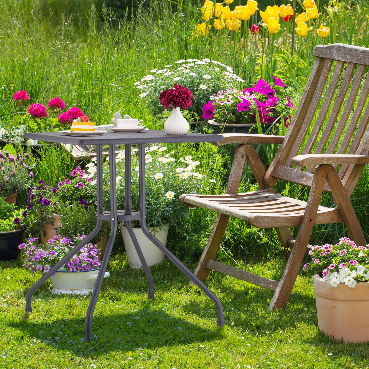 GARTENTISCH - Grau, Kunststoff/Metall (61/61/75cm) - Relaxdays