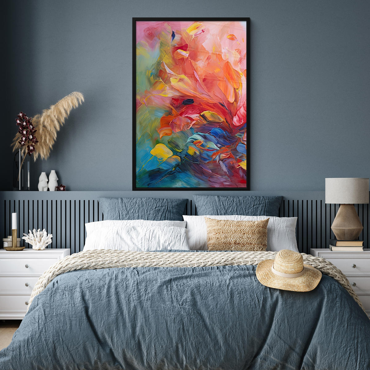 GERAHMTES BILD Ölgemälde - Kunst - Abstrakt - Farbenfroh 80x120 cm - Altrosa, Papier (80/120cm) - MuchoWow