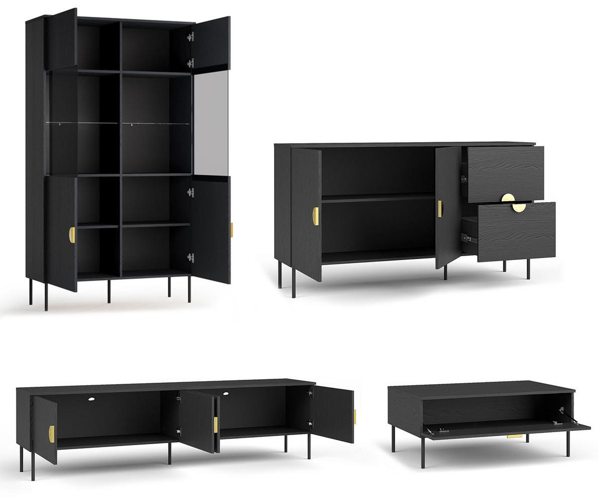 WOHNZIMMER SET 4-TEILIG Mond anthrazit 565 / 66 / 187cm - Anthrazit, Holzwerkstoff/Metall (565/187/66cm) - Feldmann-Wohnen