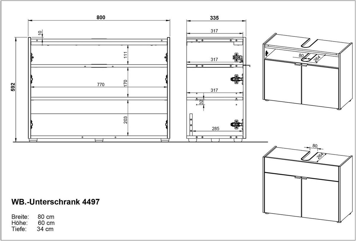 UNTERSCHRANK 80x34x60 cm stoßfest mit Siphonaussparung und Easy-Clean-Oberfläche, Grau-Beige 80x34x60 cm - Grau, Holz/Metall (80/60/34cm) - KADIMA DESIGN